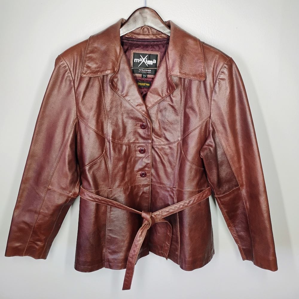 Vtg Wilsons Leather Jacket Waist Tie Brown Womens Large Thinsulate Insulation